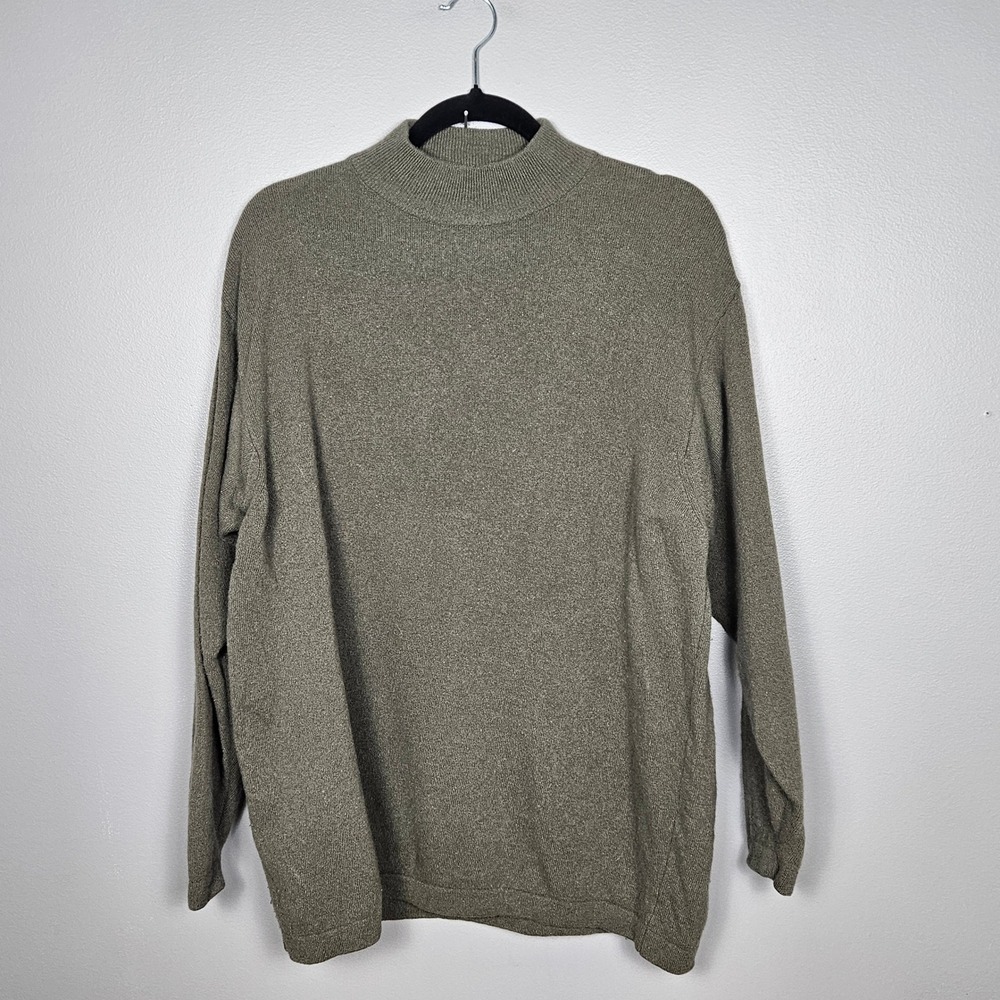 St Bernard Womens L Lambswool Mock Neck‎ Sweater Olive Minimalist Classic